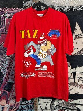 Vintage 1994 Taz Tough Style Looney Tunes Tee Red Jerry Leigh Warner Bros XL